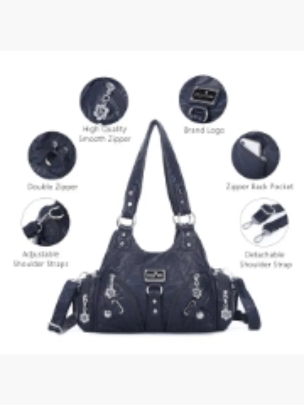 Women's Faux Leather Hobo Shoulder Bag Multi-Pocket Tote with Zipper